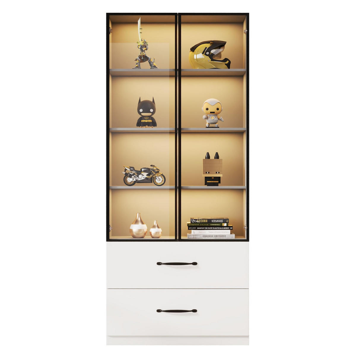 VITRINE aus Spanplatte 60x40x160cm in Weiß mit LED & Schubladen - Weiß, Holzwerkstoff (60/160/40cm) - Modfu