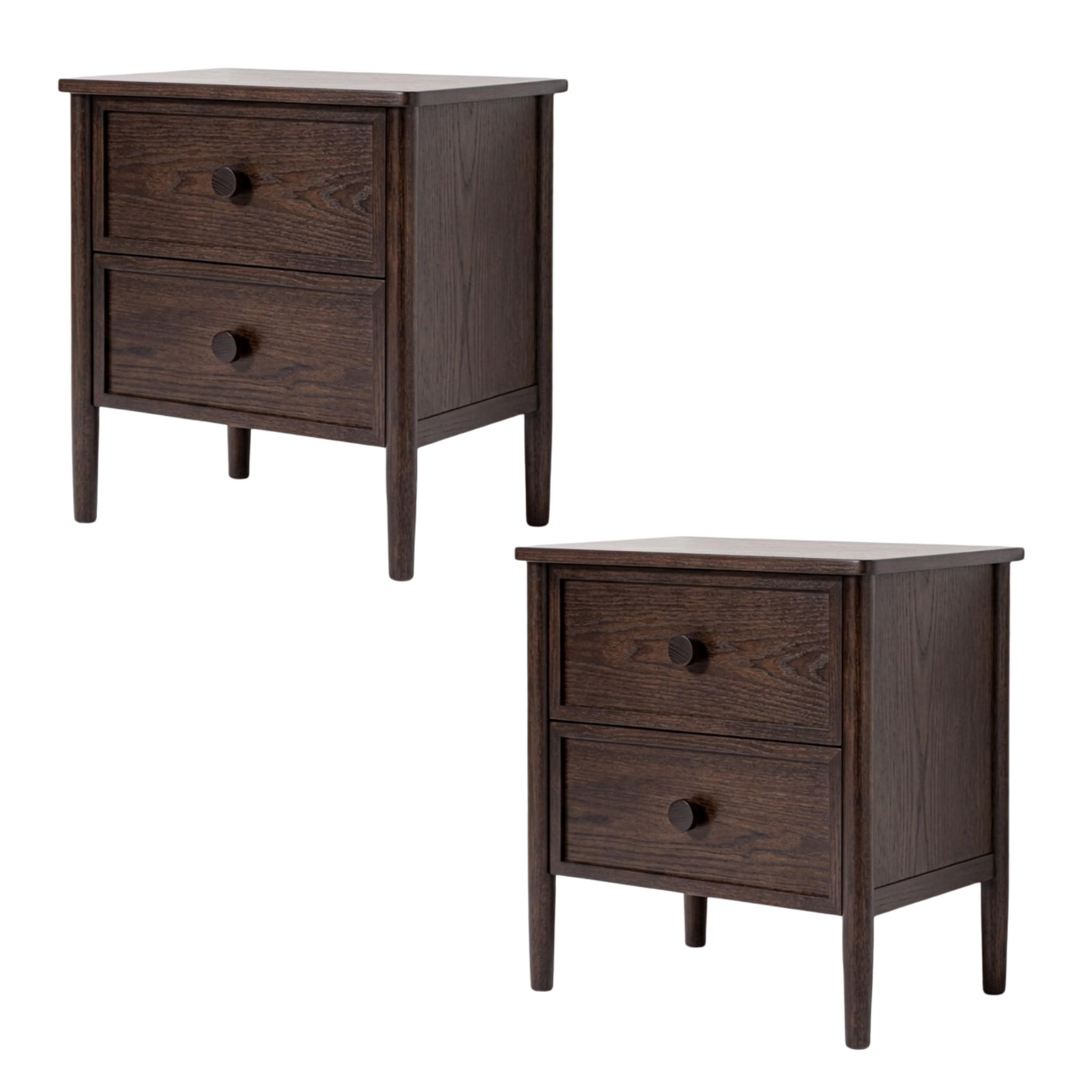2ER Set Nachttisch Rose, Eichenholz und Eichenfurnier, Espresso - Braun, Holz (58/60/40cm) - WOODEK