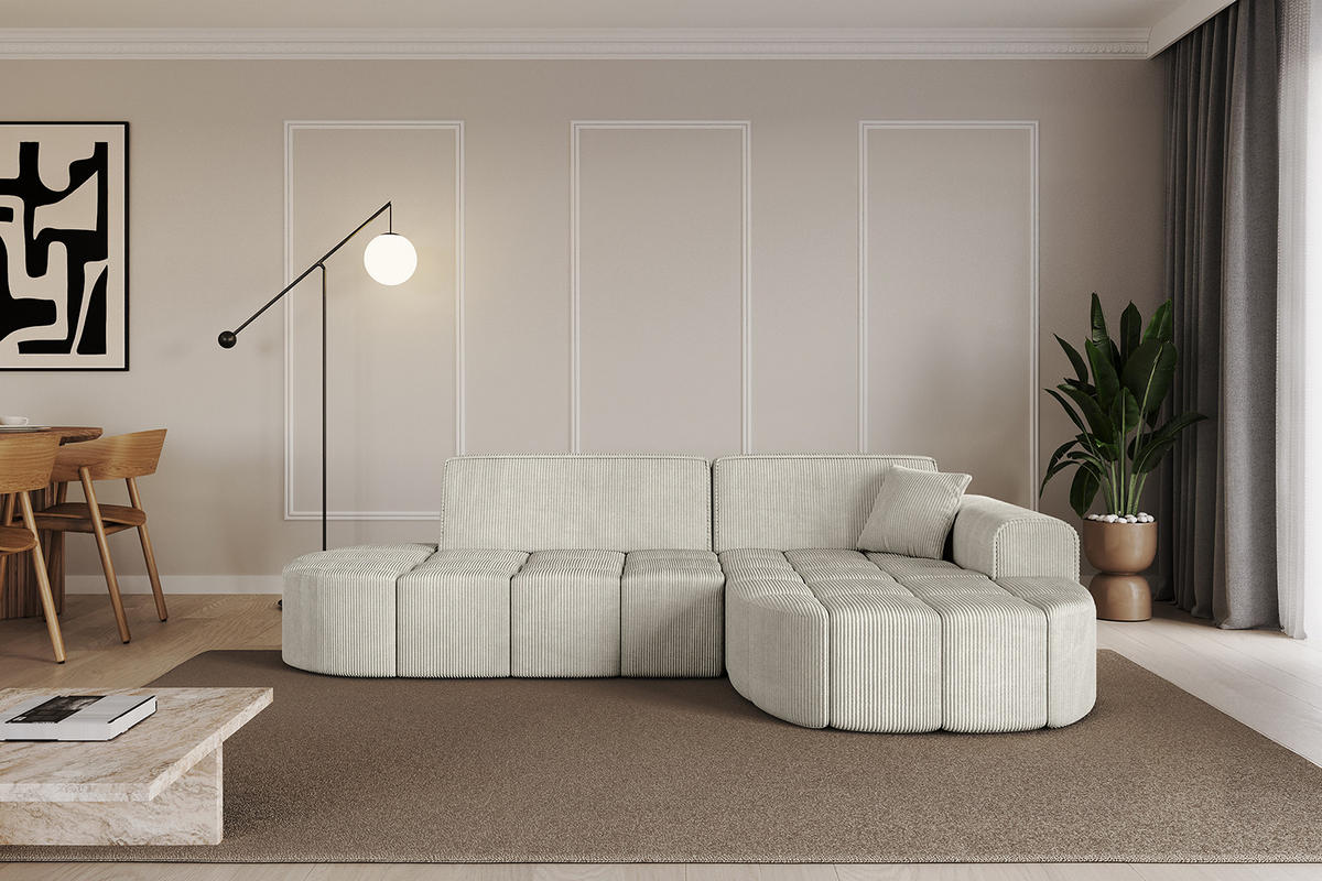 ECKSOFA Ottomane Rechts LIVO-L1 - 252x173x79,5 cm Creme - Hellgrau/Creme, Holzwerkstoff/Textil (252/173cm) - ALTDECOR