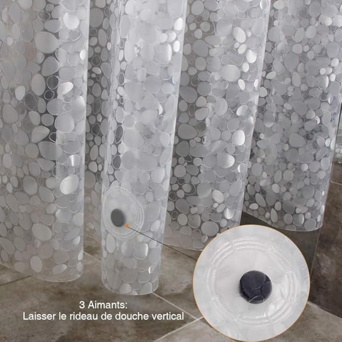 DUSCHVORHANG EVA halbdurchsichtig Kieselsteine schimmelresistent wasserdicht mit Haken rostfrei Badezimmer - Transparent, Kunststoff (180/180cm) - MCBOSON