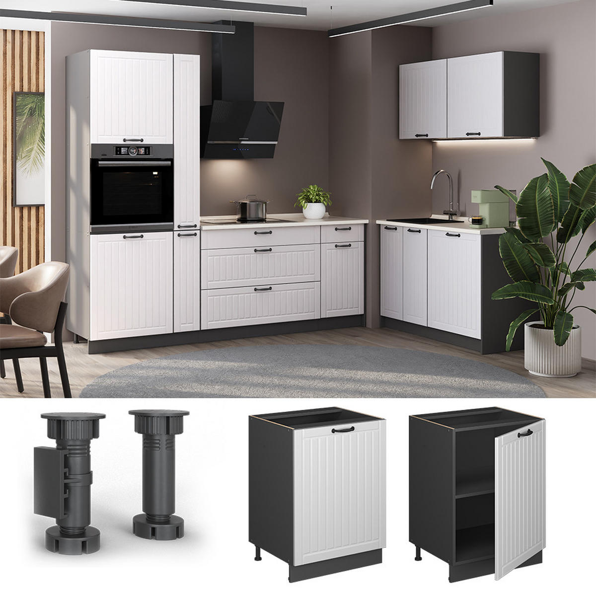 KÜCHENUNTERSCHRANK Fame-Line, Weiß Landhaus/Anthrazit, 60 cm 1 Tür mit Arbeitsplatte - Anthrazit/Weiß, Holzwerkstoff (60/82/60cm) - Vicco