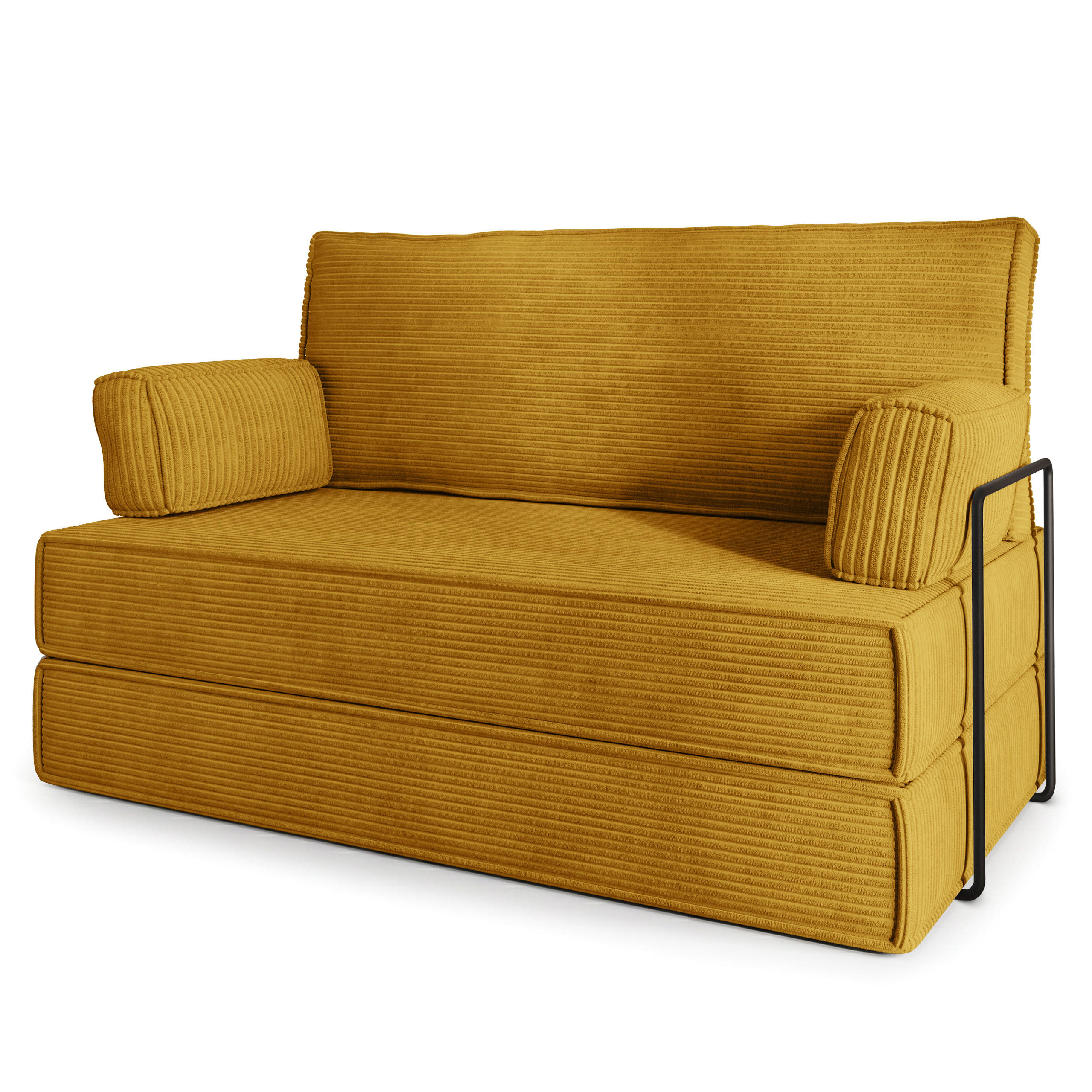 BETTSOFA LADIA aus Schaumstoff Kordstoff Gelb Schlaffunktion - Gelb, Textil (140/86/60cm) - MASSENO