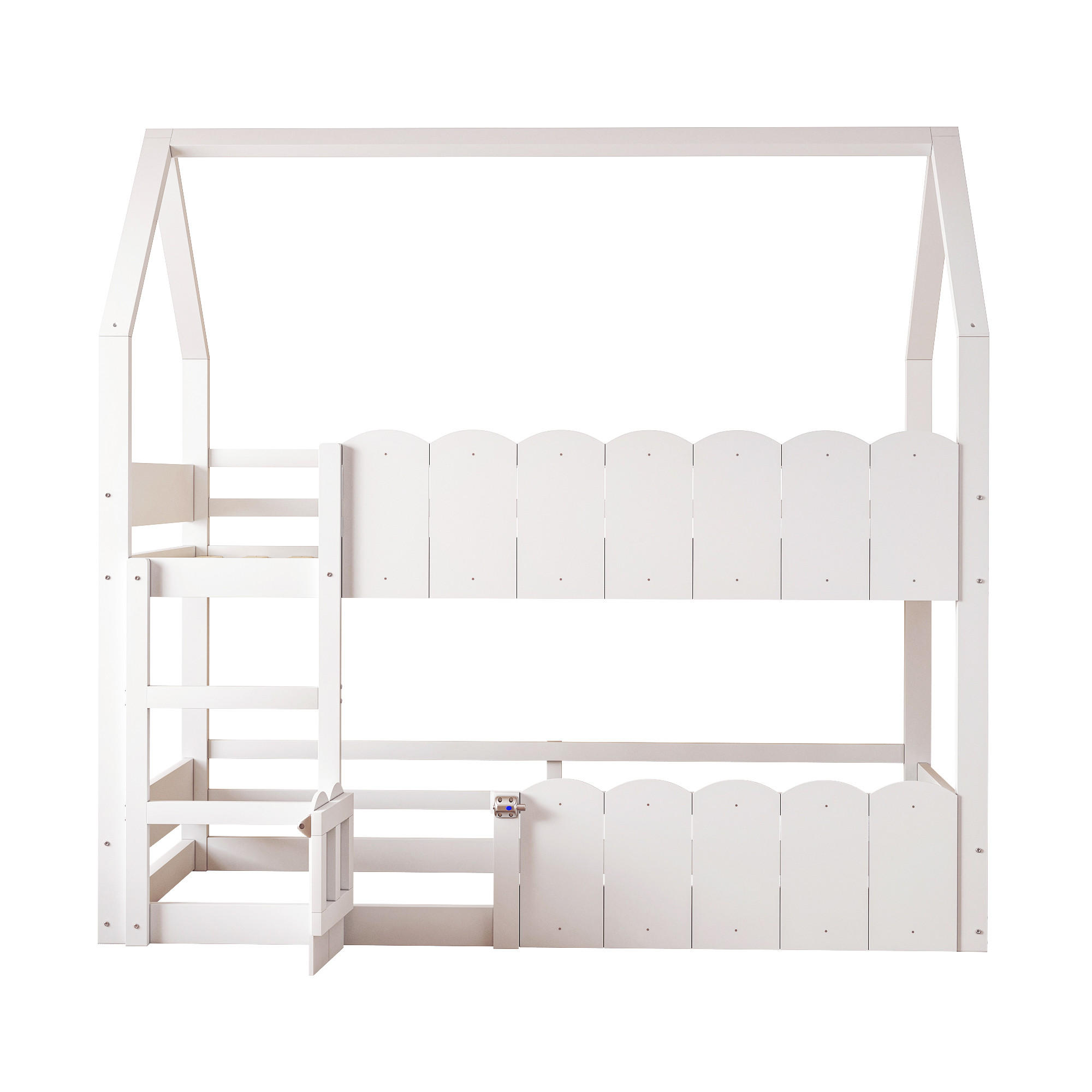 ETAGENBETT 90/200 cm DE-01478, in Weiß, mit Hausdesign und Sicherheitsgeländer - Weiß, Holz (90/200cm) - ComfortXL