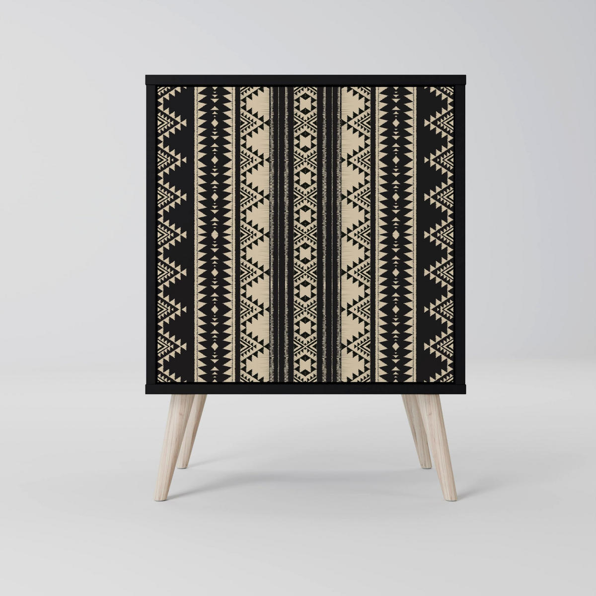 SIDEBOARD AZTEC, Schwarz, 57,5x42x72,5 cm, Schwarze Metallfüße - Multicolor/Schwarz, Holzwerkstoff/Metall (57.5/72.5/42cm) - SpaceRebels
