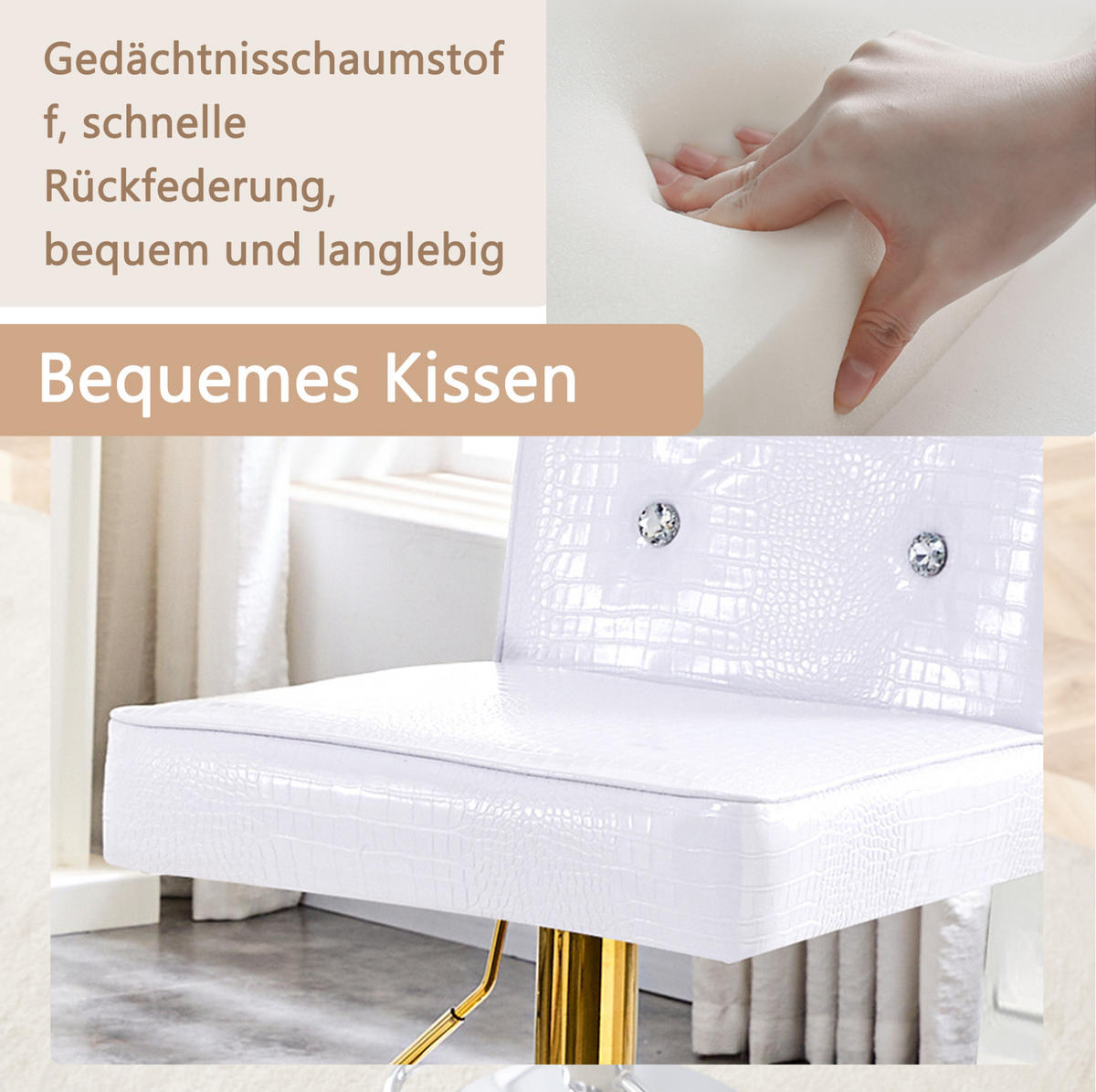 STUHL mit Kristallknopf-Details und wasserdichtem PVC-Bezug - Weiß, Kunststoff (42/125/55cm) - MIVRAY