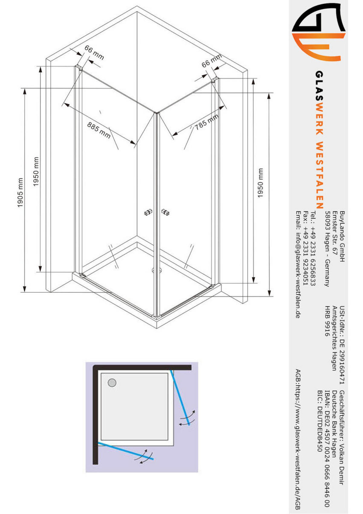 DUSCHKABINE Sofia 100x90x195cm Eck - Silberfarben, Glas (90/100/195cm) -  Glaswerk Westfalen