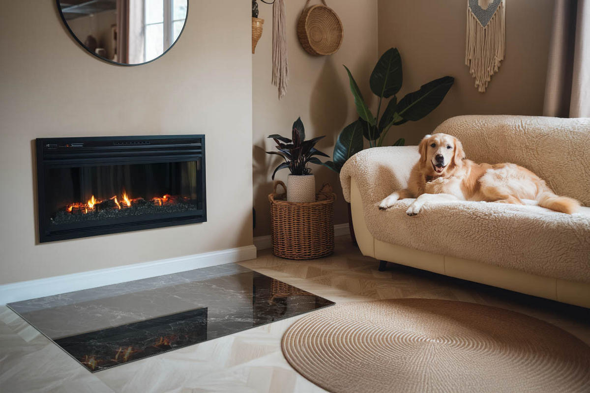 GLASPLATTE für Kamin 120x80 cm Schwarz - Schwarz, Glas (120/80/0.4cm) - ArtPrintCave