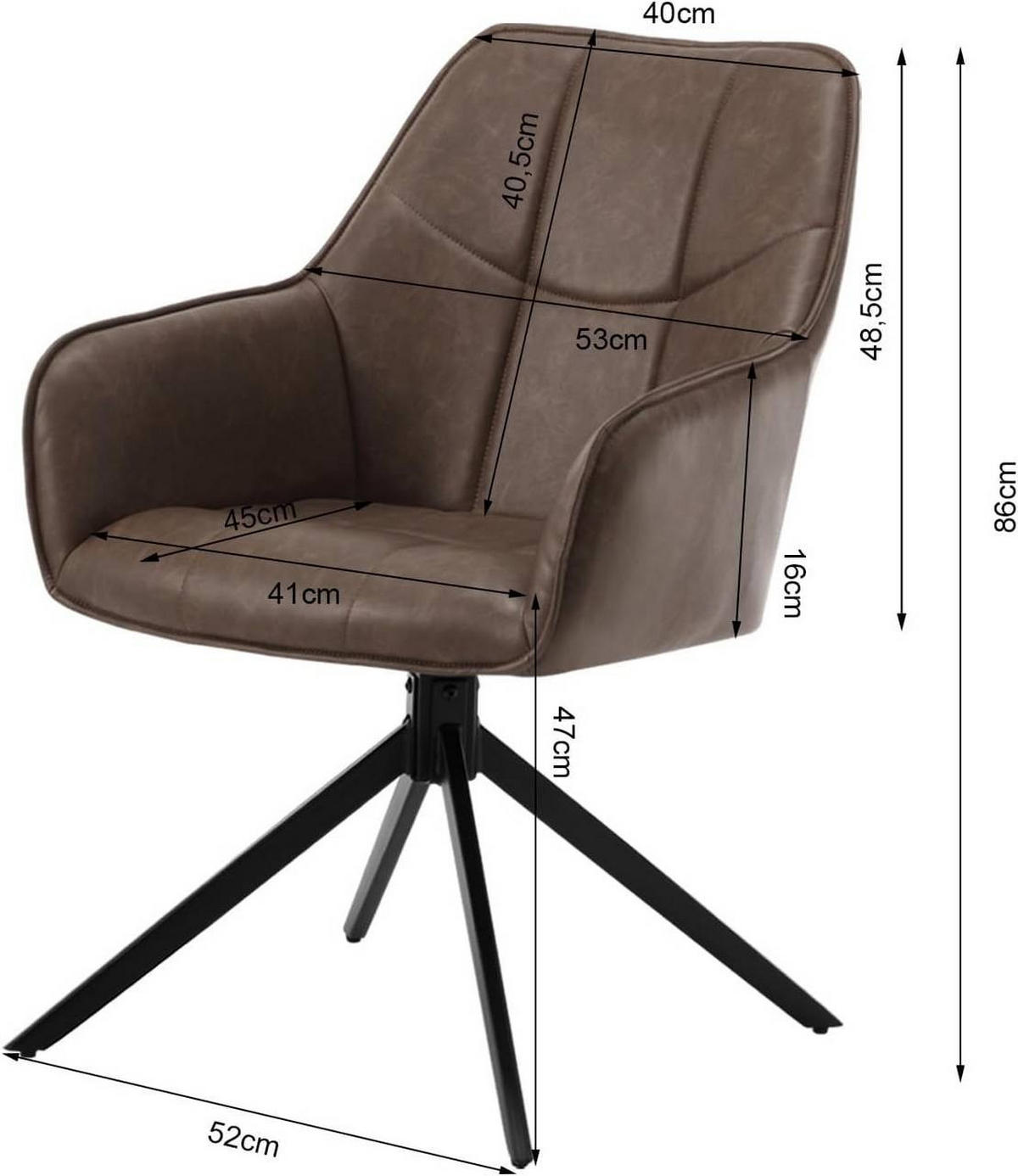 ESSZIMMERSTUHL2ER Set drehbar,Vintage Kunstleder, Braun - Schwarz/Braun, Kunststoff/Metall (58/86/63.5cm) - Woltu