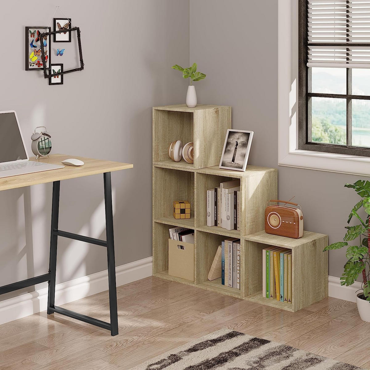 REGAL Bücherregal mit 6 Fächern, Stufenregal, 90x90x30 cm, Helle Eiche - Eichefarben, Holzwerkstoff (90/90/30cm) - Woltu
