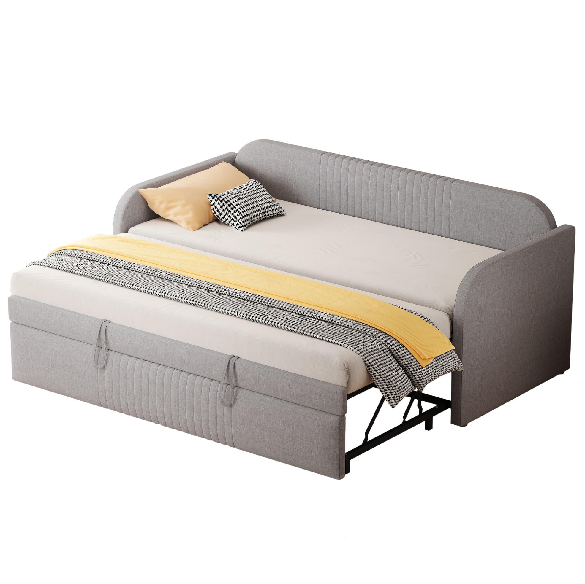 POLSTERBETT 90/190 cm aus Leinenstoff mit Lattenrost, Hellgrau - Hellgrau, Textil (90/190cm) - OKMYHOME