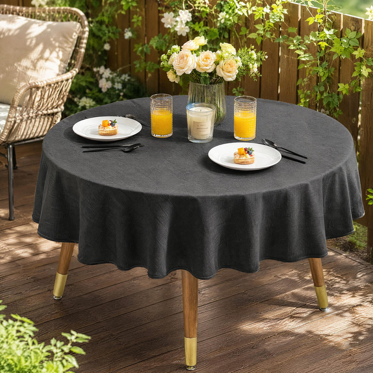 TISCHDECKE rund Ø140 cm Dunkelgrau Leinenoptik wasserabweisend - Dunkelblau, Textil (140/140cm) - SHOPENTRA