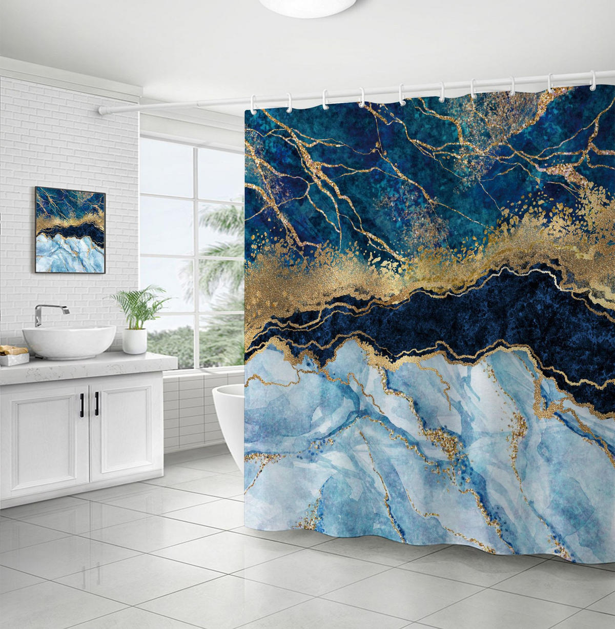 DUSCHVORHANG SET Marmor 180 x 180 cm abstrakt modern Dekor wasserdicht waschbar Badewanne Badezimmer - Multicolor, Kunststoff (180/180cm) - MCBOSON