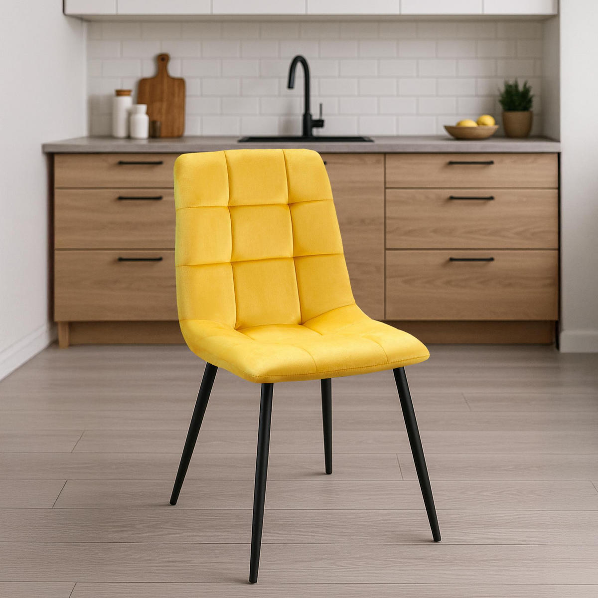 STUHL Samt Gelb - Gelb/Schwarz, Textil/Metall (45/84/55cm) - CLP