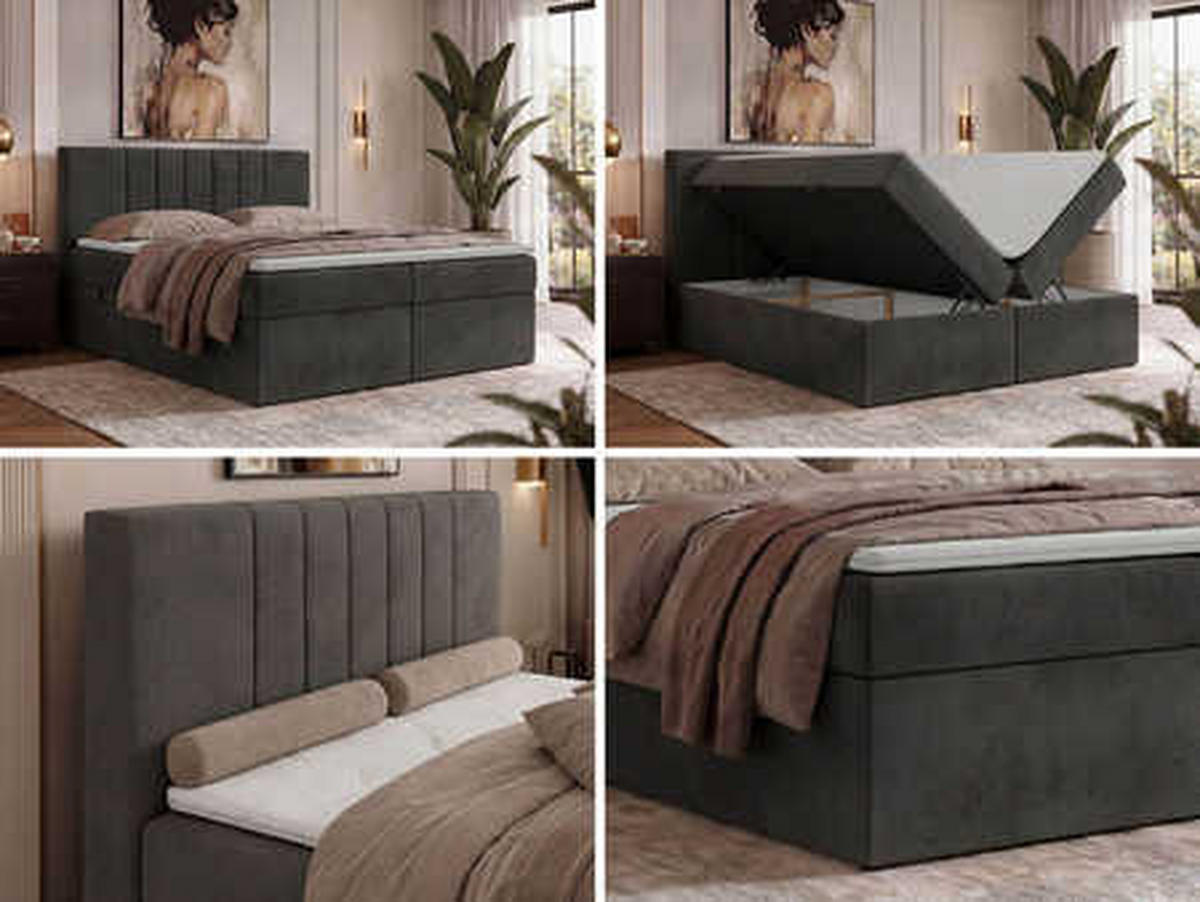 POSTEL BOXSPRING INERO 180/200 - Tmavě šedá Samet - Topper Visco - H4 - černá/tmavě šedá, textil/plast (180/200cm) - MKS