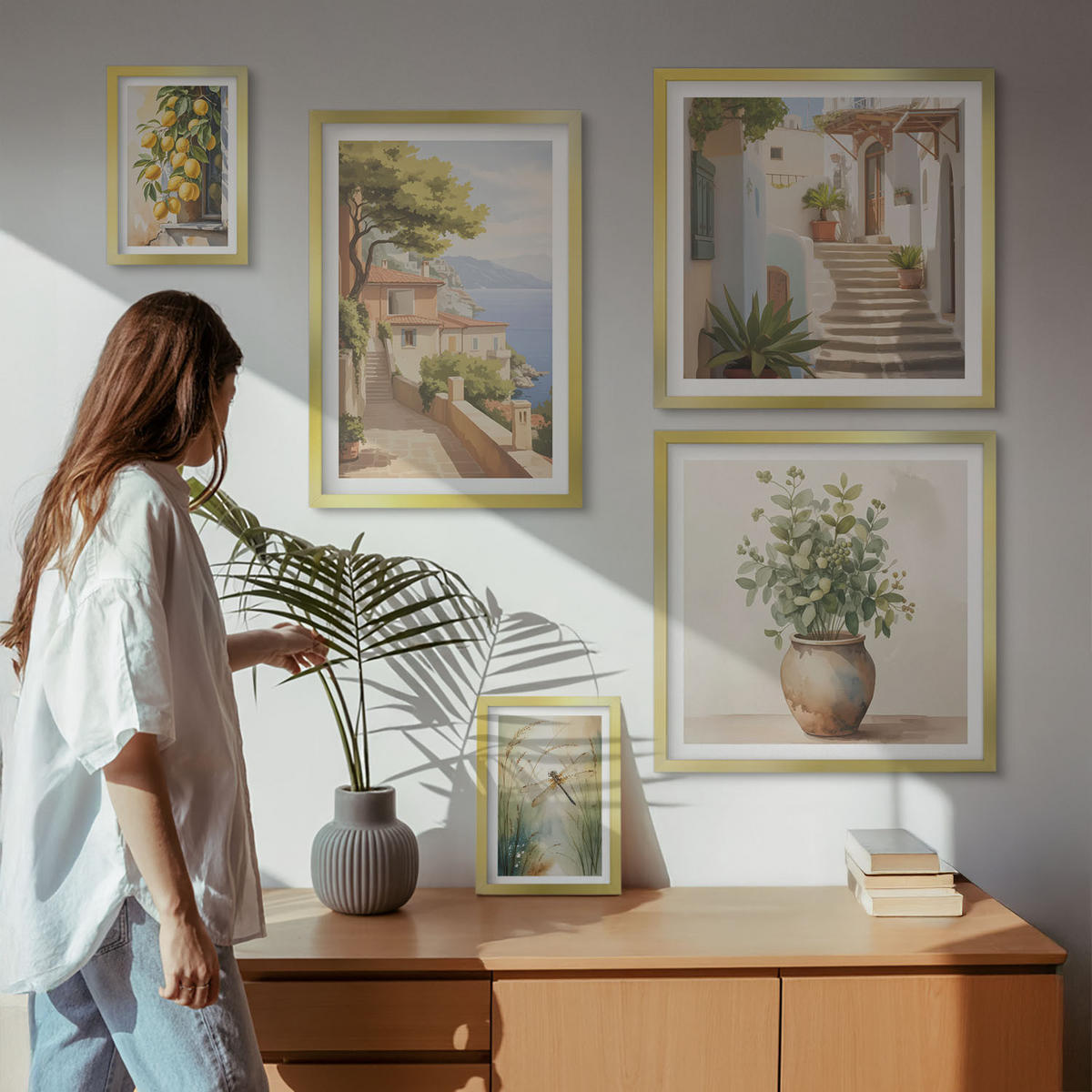 BILDER SET 5er Set - 50x50 cm & 20x30 cm & 40x60 cm Goldrahmen - Architektur der Zitronenstadt - Goldfarben, Kunststoff (40/60cm) - TULUP