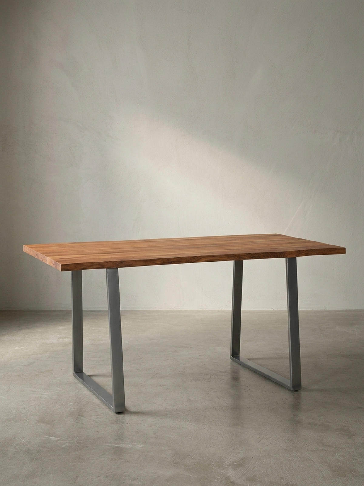 ESSTISCH Massivholz Baumkante Metallgestell Handgefertigt TARN, Goldbraun-Chrom 140x80x76 cm - Chromfarben/Braun, Holz/Metall (80/140/76cm) - KADIMA DESIGN
