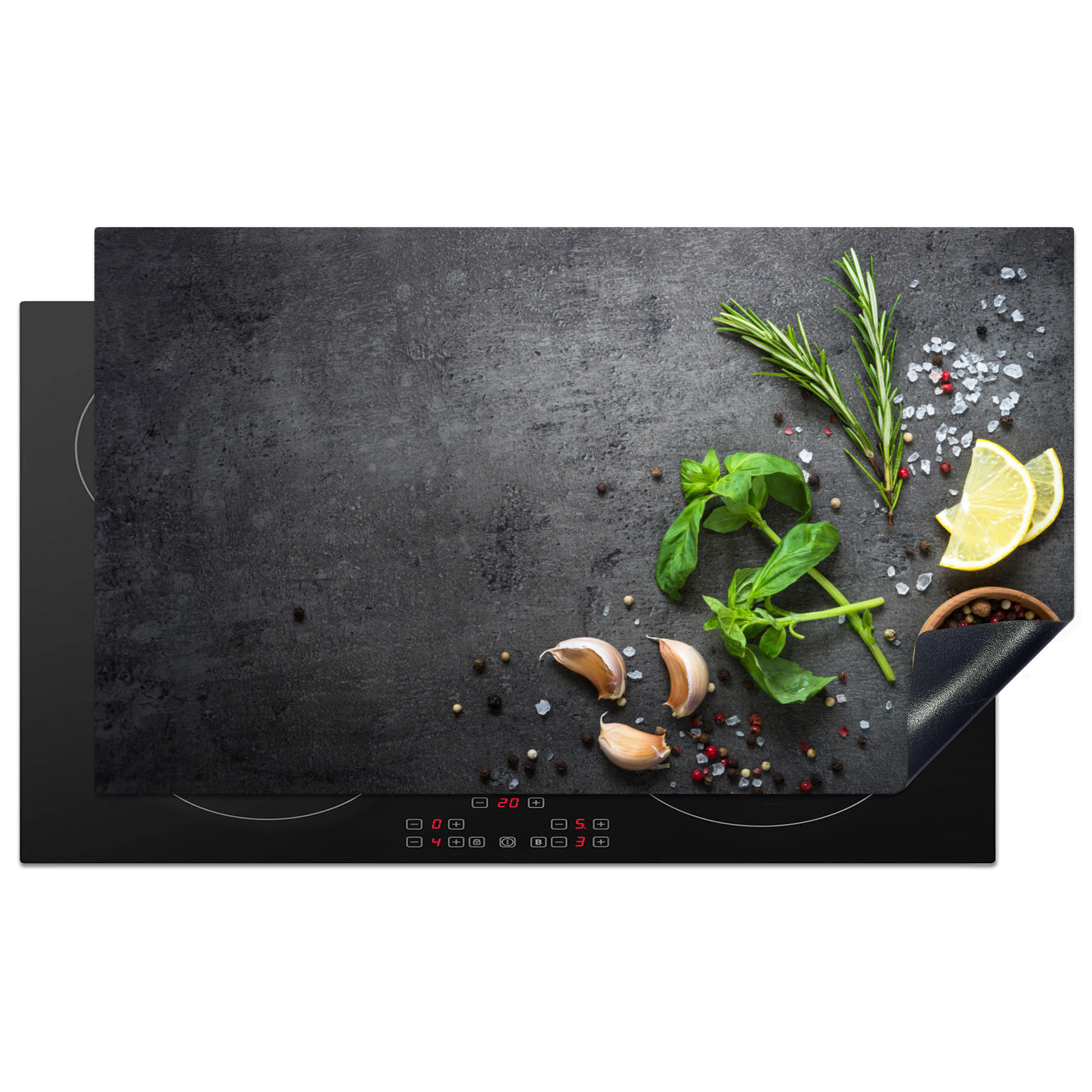 HERDABDECKPLATTE Limette - Kräuter - Gewürze - Grün - Grau - Beton Induktionsschutz 91.2x52 cm - Grün, Kunststoff (91.2/52/0.2cm) - MuchoWow