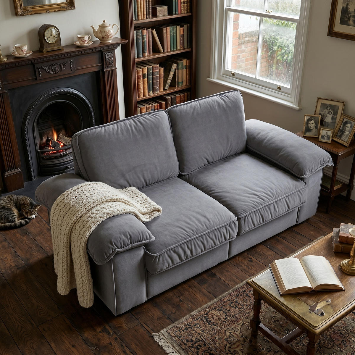 2-SITZER SOFA Samt Grau mit Stauraum - Grau, Holzwerkstoff/Kunststoff (201/89/91cm) - WISHDOR
