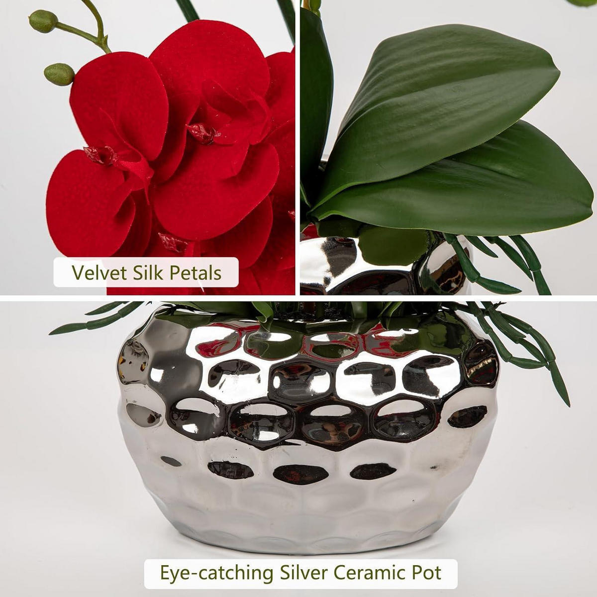 KUNSTORCHIDEE Phalaenopsis 44 cm Rot im Keramiktopf - Rot, Keramik (44cm)