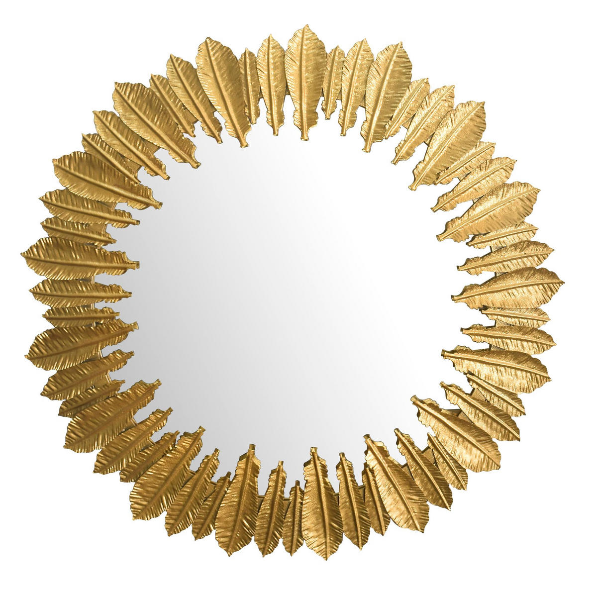 WANDSPIEGEL Rund Metall Gold 68 cm Federn-Design - Goldfarben, Glas (68/68/3cm) - KADIMA DESIGN