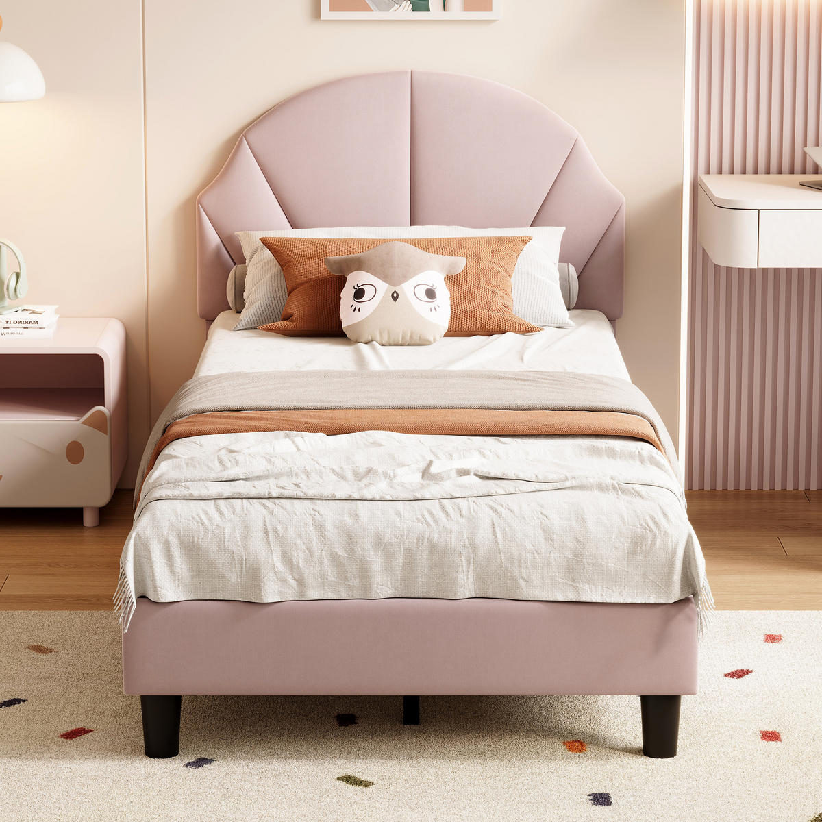 KINDERBETT 90x200 cm verstellbares Kopfteil rosa - Rosa, Holz (90/200cm) - LEBENLANG