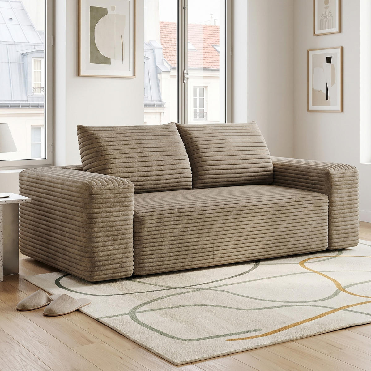 POHOVKA Velbloudí z manšestru, 180 cm, hluboké sezení - písková barva, textil (180/83/90cm) - Urban Meuble