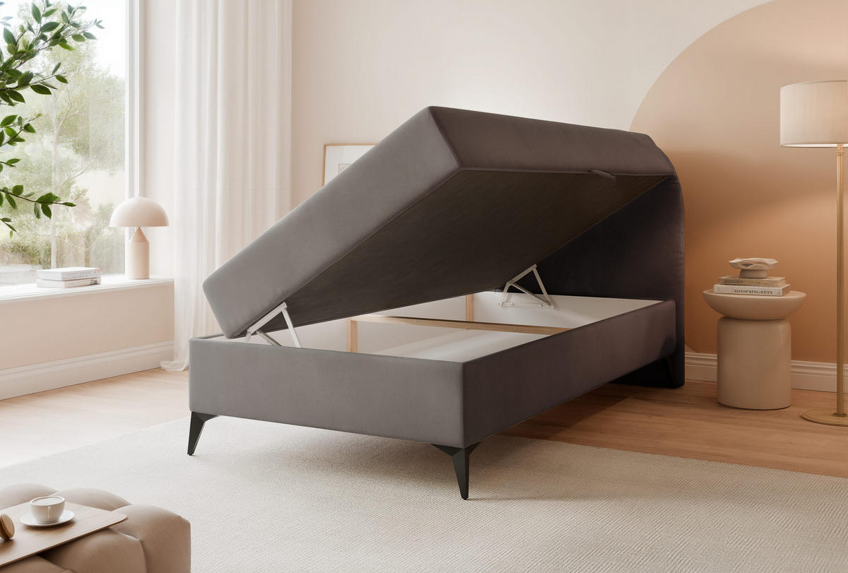 BOXBETT NOELIA 100/200 cm Öffnung rechts, mit Matratze, Dunkelgrau - Dunkelgrau, Holzwerkstoff/Textil (100/200cm) - Idohome