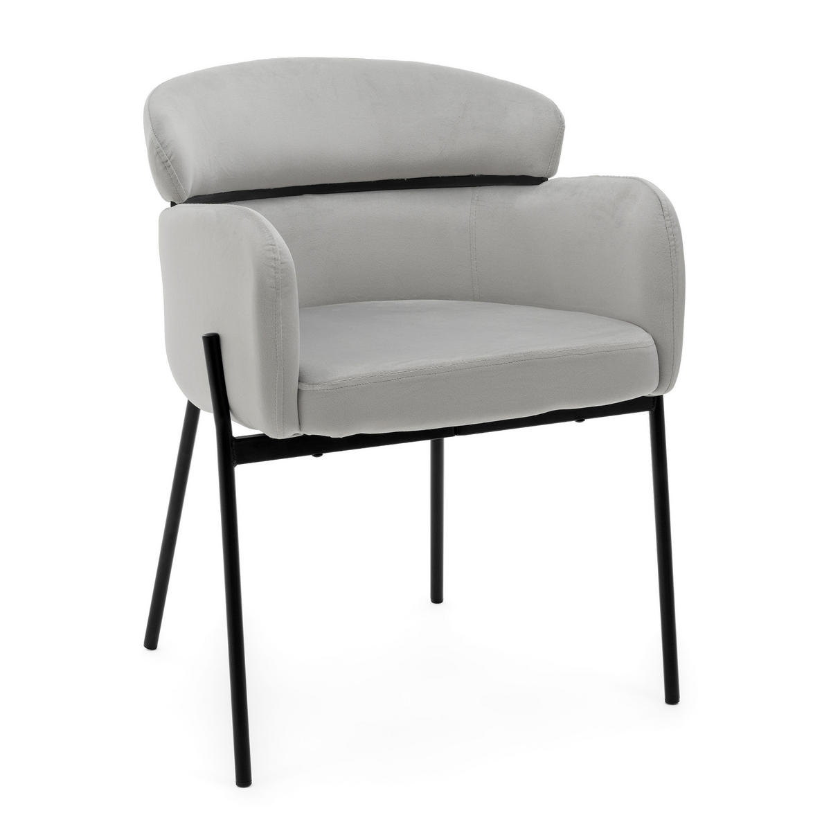 STUHL BOLZANO gepolsterter mit Steppung - hellgrau - Samt Velour - Hellgrau/Schwarz, Textil/Metall (62/80/61cm) - NEW HOME