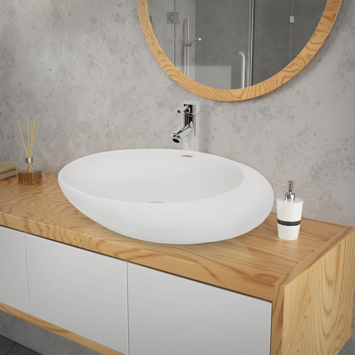 WASCHBECKEN - Weiß, Keramik (37.5/14.5/58.5cm) - LuxeBath