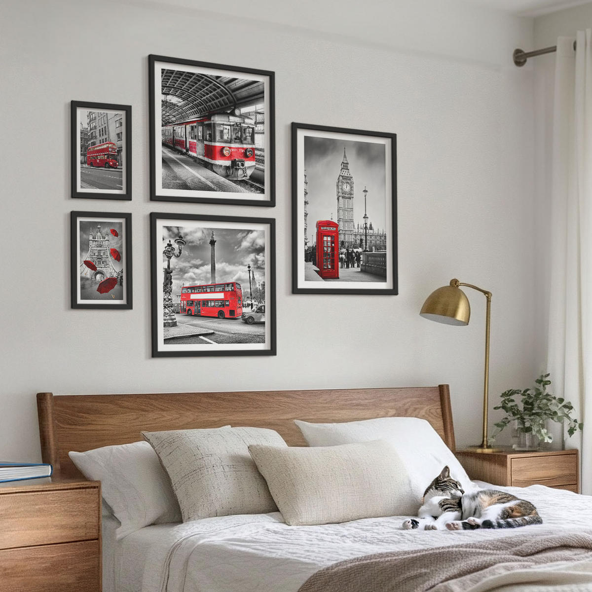 WANDBILDER 5er-Set - 50x50 cm & 20x30 cm & 40x60 cm Schwarzer Rahmen - Tropischer Wald Papageienwasserfall - Schwarz, Kunststoff (40/60cm) - ArtPrintCave