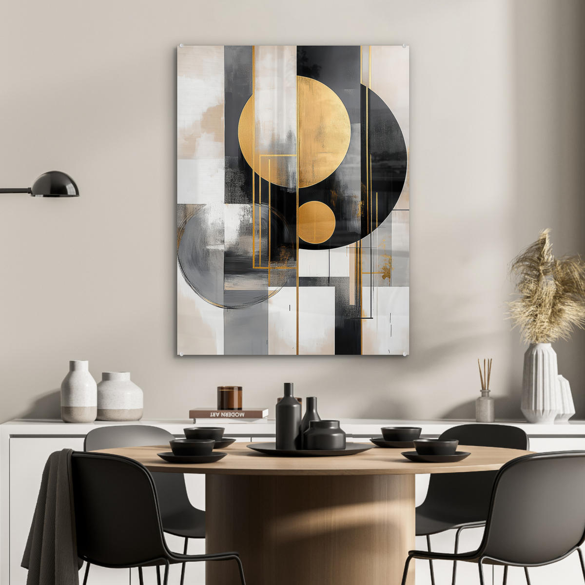 ACRYLGLASBILD Abstrakt - Gold - Silber - Formen - Ästhetisch - Modern 60x80 cm - Goldfarben, Glas (60/80cm) - MuchoWow