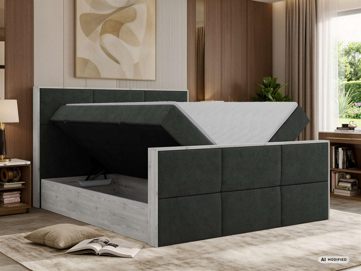 KONTINENTÁLNÍ POSTEL DELNOR DUO 200/200 - Tmavě šedá Strukturovaná látka - Topper Visco - H3 - černá/tmavě šedá, textil/plast (200/200cm) - MKS