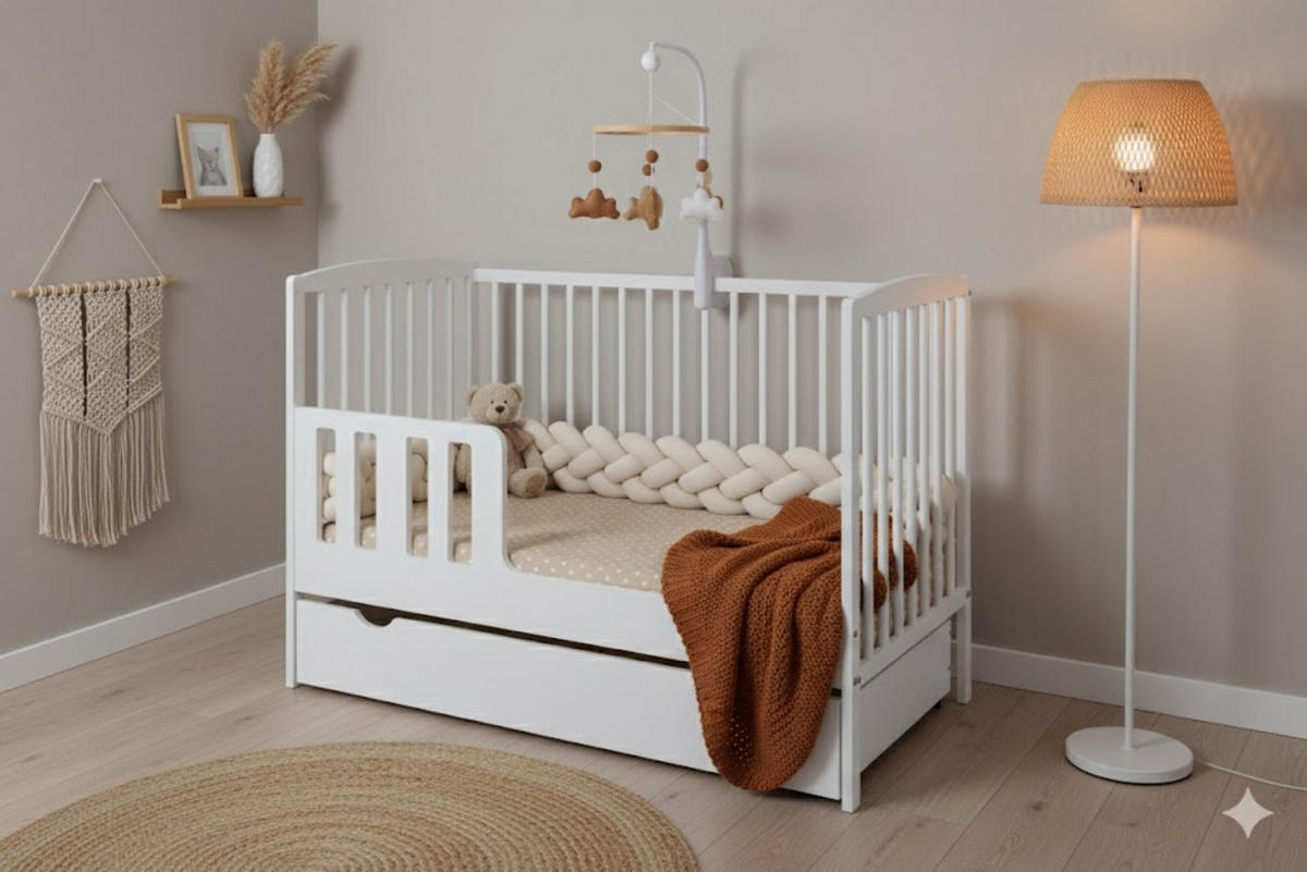 BABYBETT Elva 2in1 mit Matratze und Schublade - Weiß, Holz - kiki design