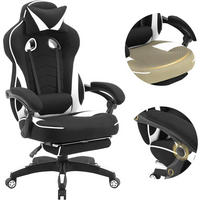 GAMINGSTUHL Stoff Stoff Kühl im Sommer Ergonomischer, 150 kg Belastbarkeit - Schwarz/Weiß, Kunststoff/Textil (70/128/70cm) - Woltu
