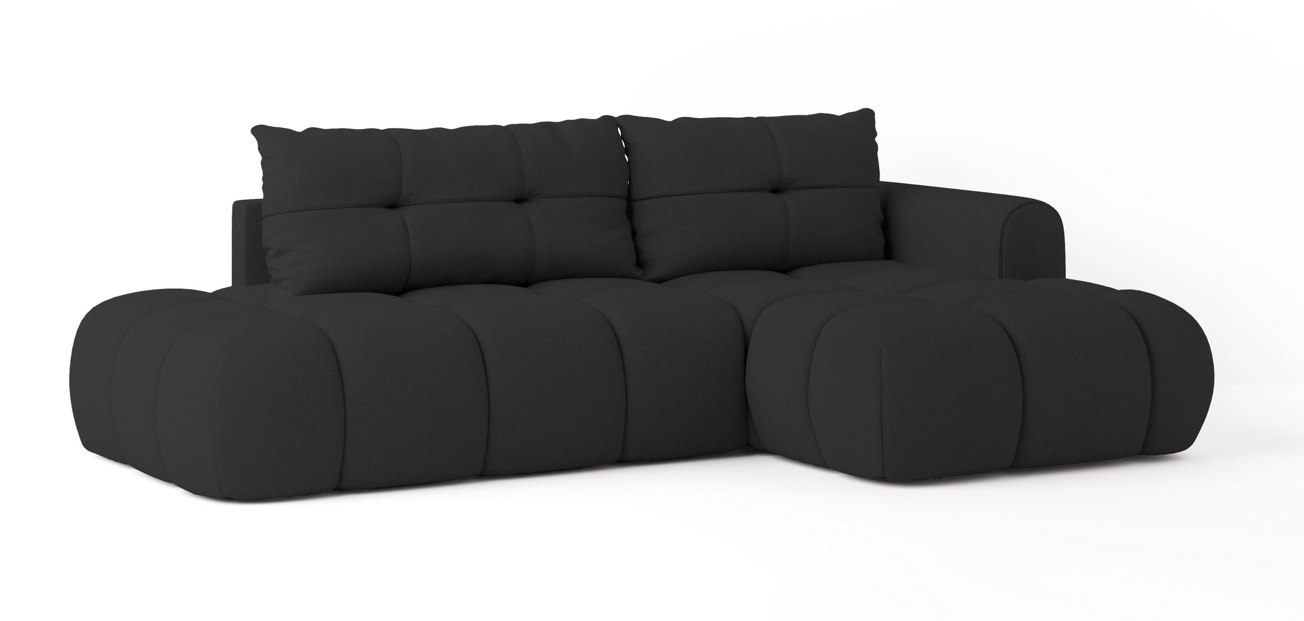 ECKSOFA FLUMA R-S Schwarz Geflochtener Stoff mit Schlaffunktion - Schwarz, Holz (274/165cm) - MASSENO