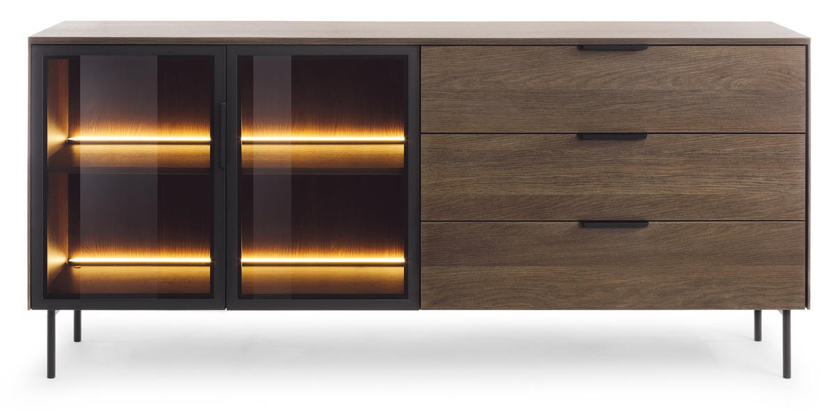 KOMMODE 182 cm Senza mit Schubladen, LED, Eiche Dunin - Eichefarben, Holz (182/82/39cm) - Emporius