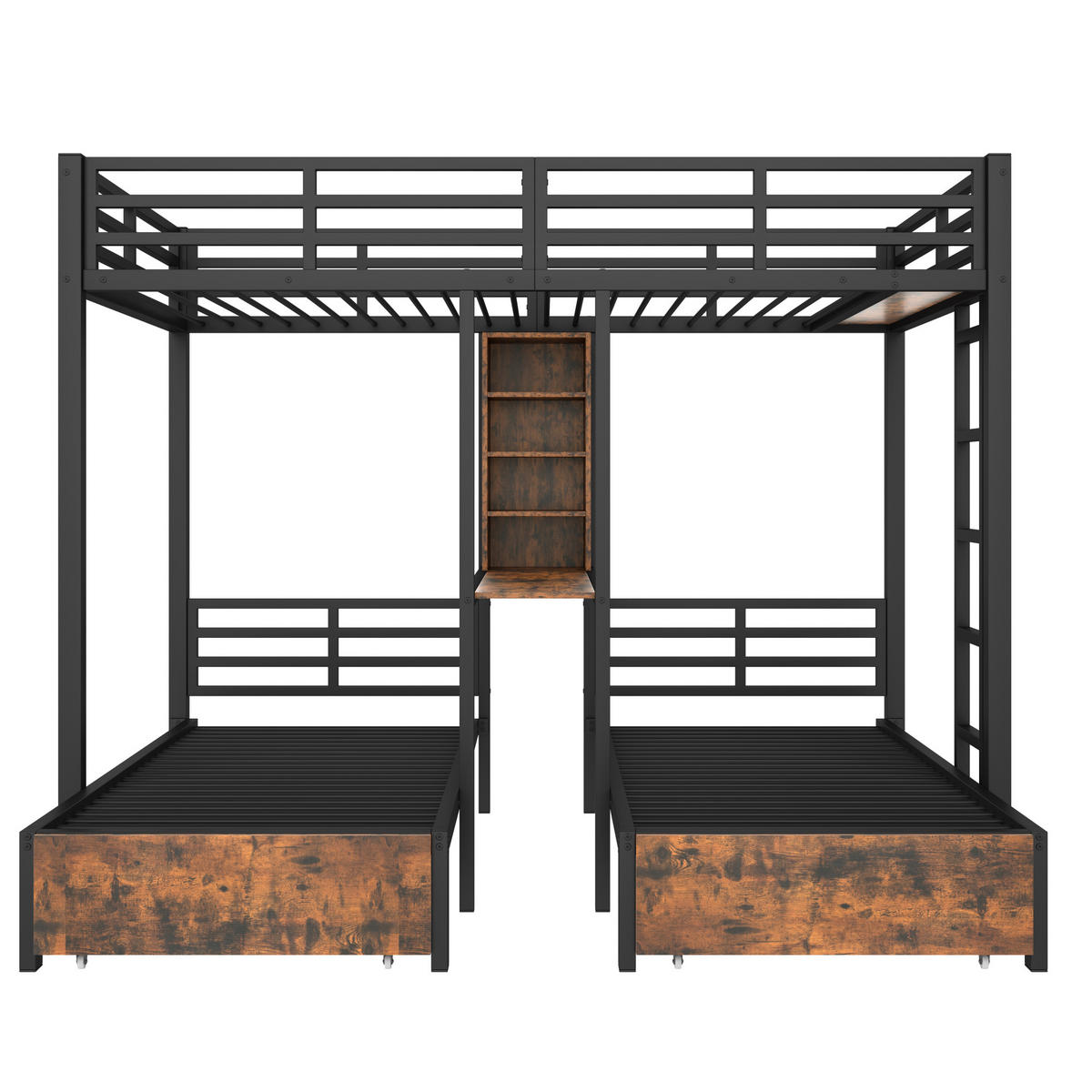 ETAGENBETT 140/200 cm + 90/200 cm aus Metall & MDF mit Stauraum - Schwarz, Holzwerkstoff (140/200cm) - BEAOK