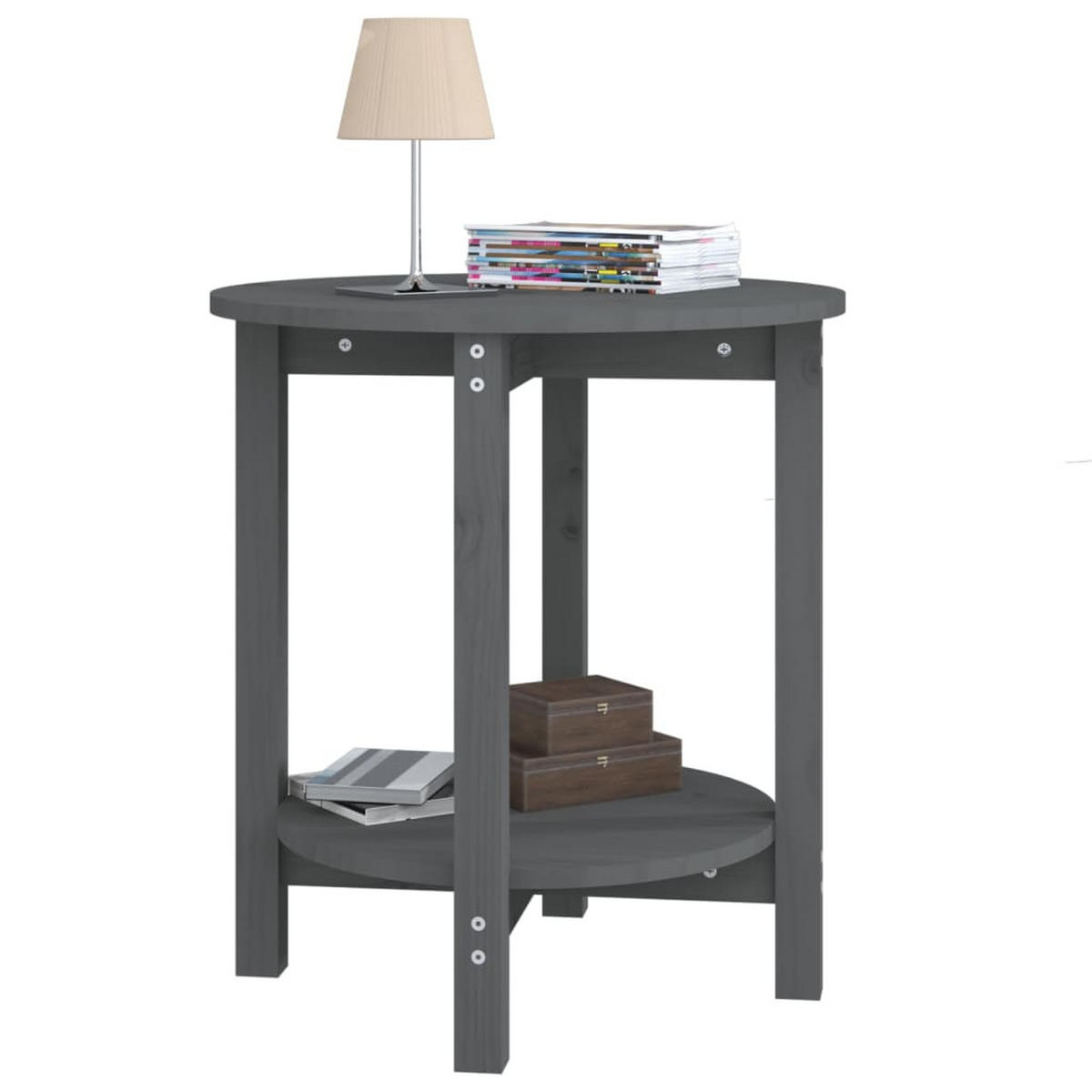 COUCHTISCH Grau Ø 55x60 cm Massivholz Kiefer - Grau, Holz (55/55/60cm) - furnicato