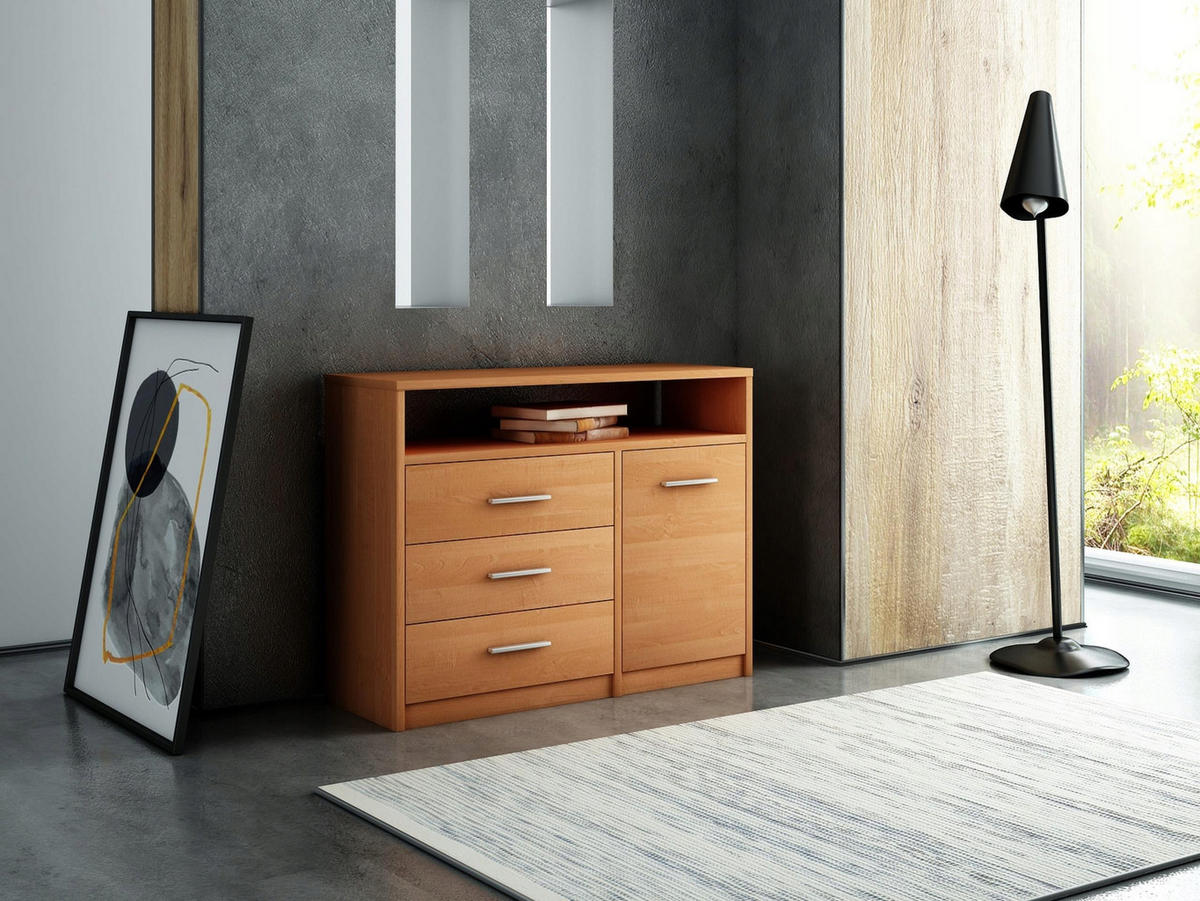 KOMMODE Bodo 1D3SO Erle 98/35/75 cm - Erlefarben, Holzwerkstoff (98/75/35cm) - Matkam Möbel