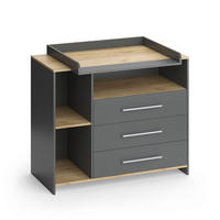 WICKELKOMMODE Oskar Anthrazit/Goldkraft Eiche 113 x 93 cm mit 3 Schubladen - Honigeiche/Anthrazit, Holzwerkstoff (113/93/53.1cm) - Vicco