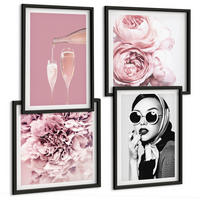BILDER SET 4er Set - 50x50 cm & 40x60 cm Schwarzer Rahmen - Blumen, Pfingstrosen, Rosen, Eleganz - Schwarz, Kunststoff (50/50cm) - TULUP