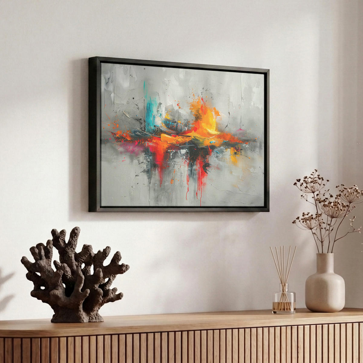 LEINWAND Bilder mit Rahmen - Moderne Kunst - Orange - Grau - Abstrakt - 30x20 - Hellgrau, Textil (30/20cm) - MuchoWow