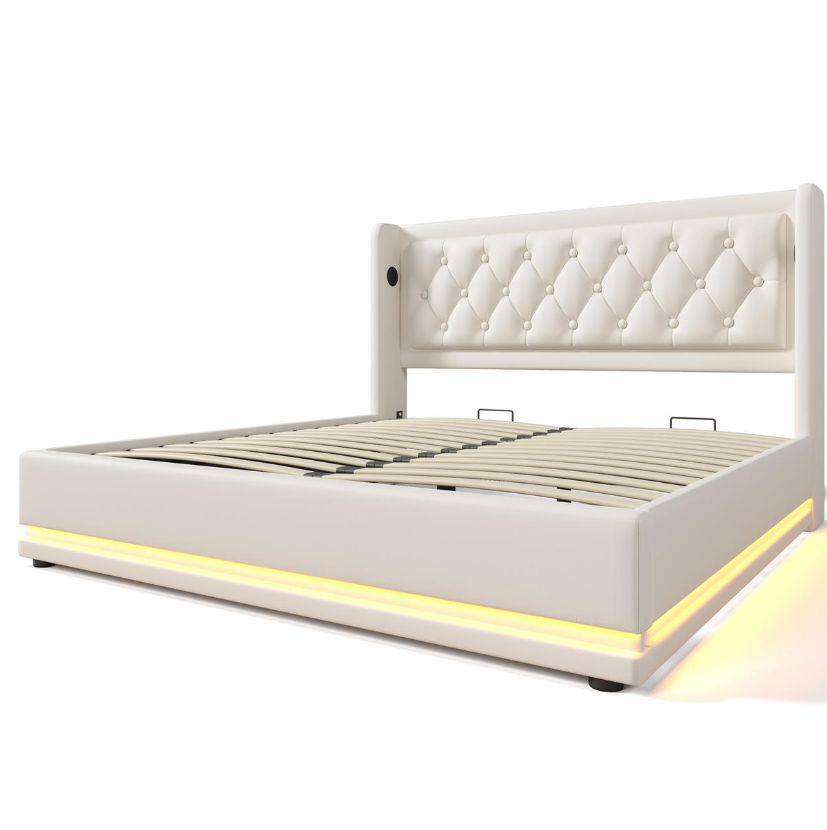 ČALÚNENÁ posteľ 190/210/101 cm, biela PU, s USB-C, LED a úložným priestorom - biela, plast (180/200cm) - BEAOK