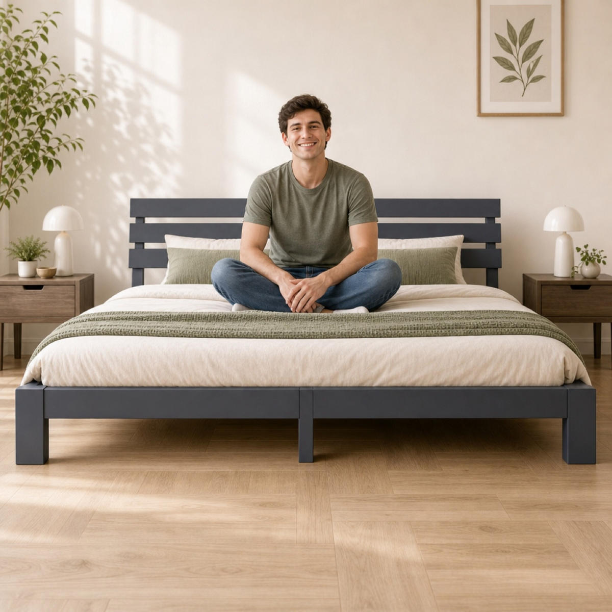 BETT Grau Massivholz mit Lattenrost 160x200 cm - Anthrazit, Holz - Relaxdays