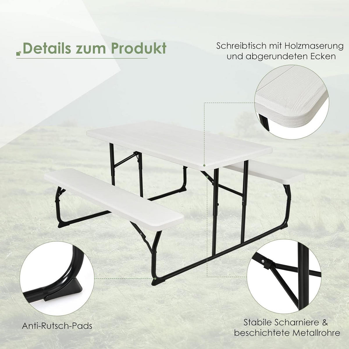 PICKNICKTISCH Klappbarer Weiß - Weiß, Metall - COSTWAY