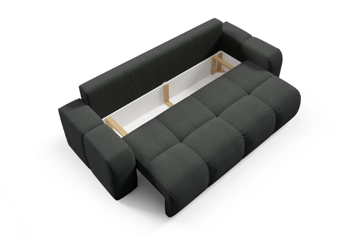 BETTSOFA DUCA Graphitfarben Jersey- Stoff mit Schlaffunktion - Graphitfarben, Holz (259/90/99cm) - MASSENO