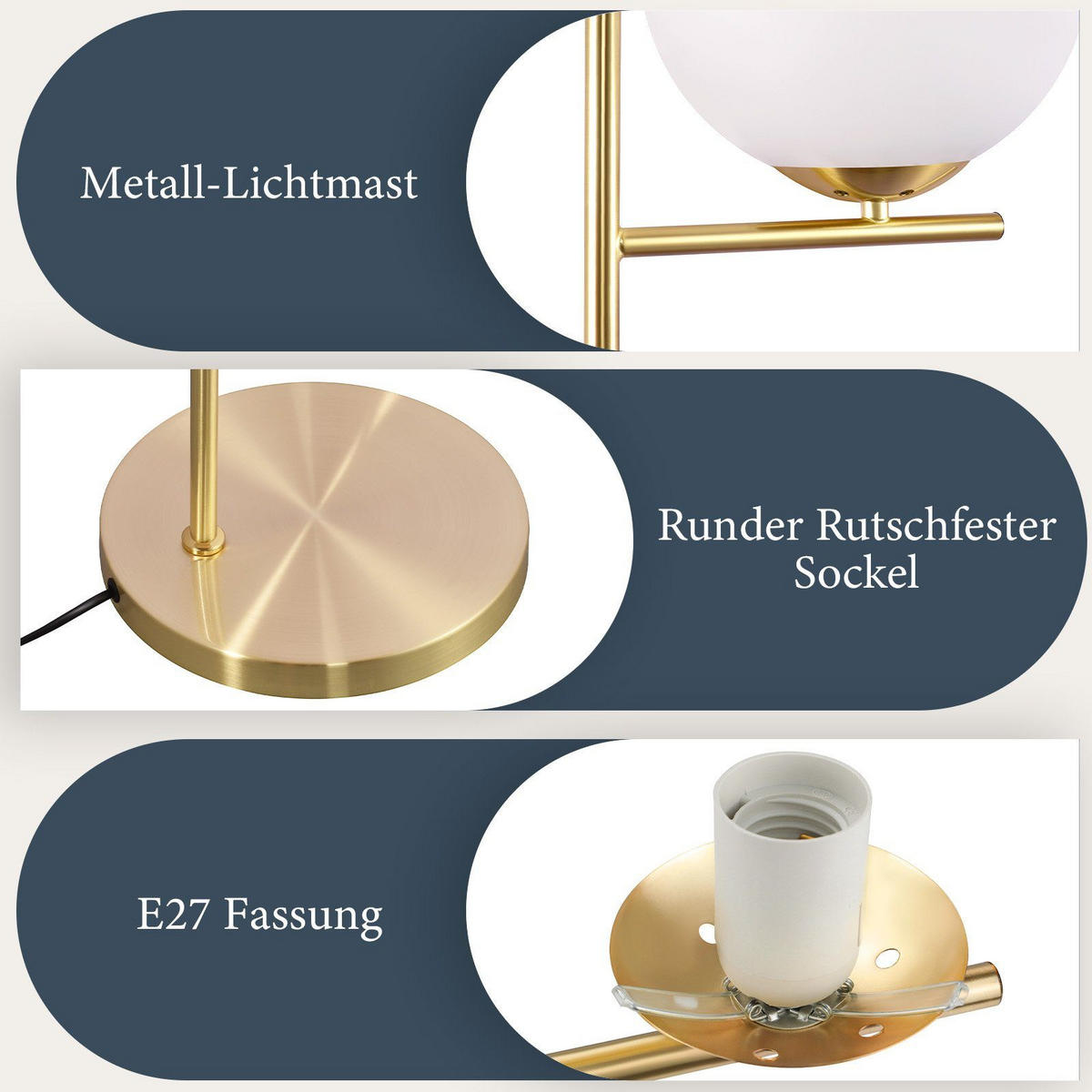 STEHLEUCHTE Dortmund 25/20/150 cm - Goldfarben, Metall (22/18/157cm) - Nettlife