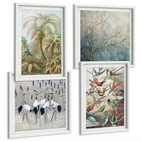 BILDER SET 4er Set - 50x50 cm & 40x60 cm Weißer Rahmen - Tropische Pflanzen, Vögel, Natur - Weiß, Kunststoff (50/50cm) - TULUP