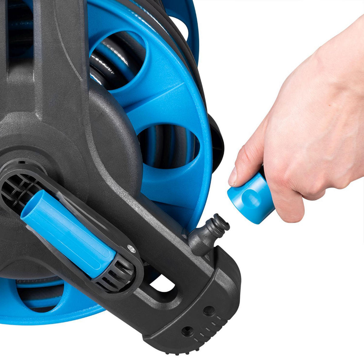 SCHLAUCHTROMMEL Basic blau / dunkelgrau Wasserschlauch & Multifunktionshandbrause - Blau, Kunststoff (3000cm) - Juskys