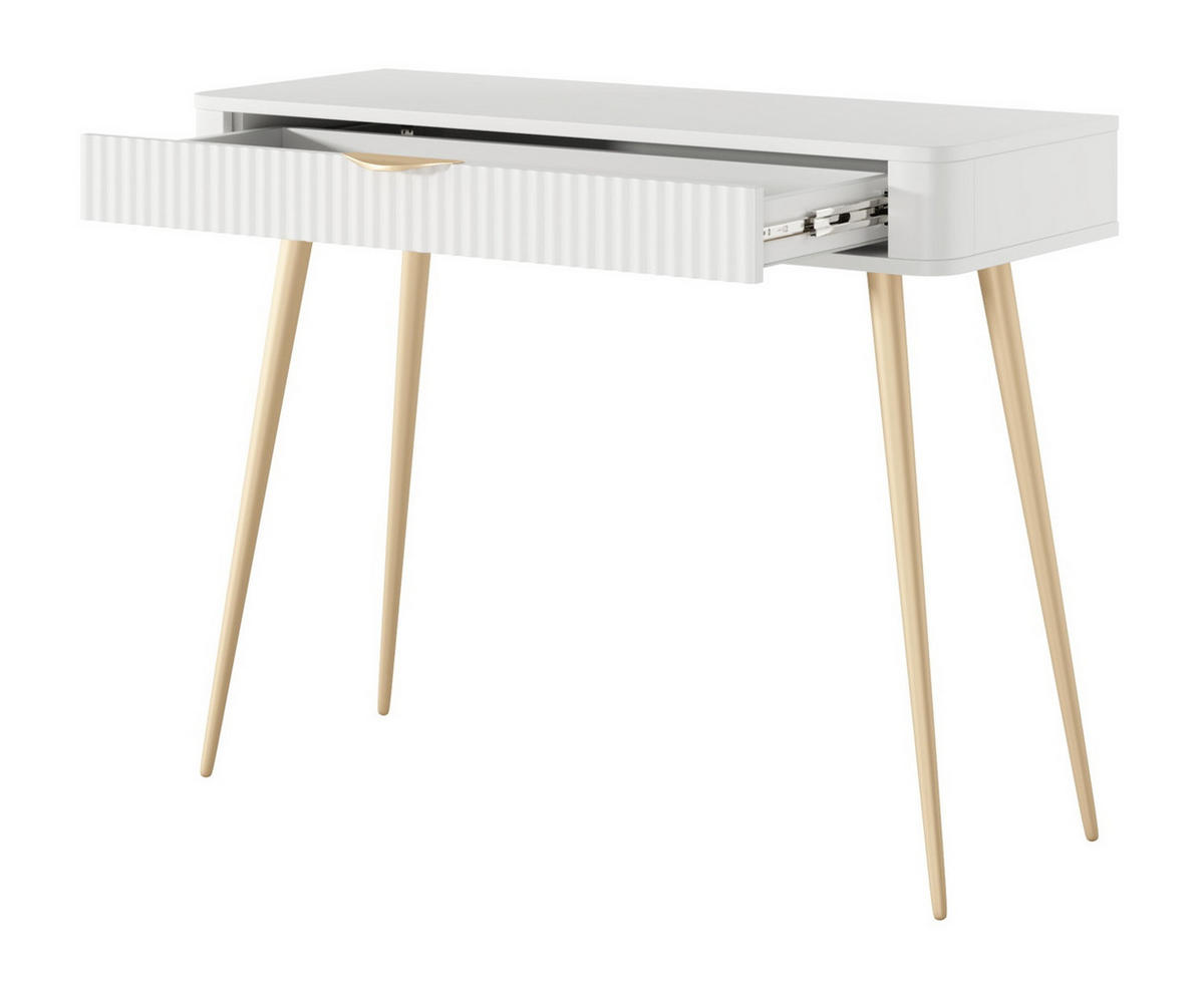 SCHMINKTISCH 100 cm Brando, Schublade, Weiß - Goldfarben/Weiß, Holz/Metall (100/78/38cm) - Emporius